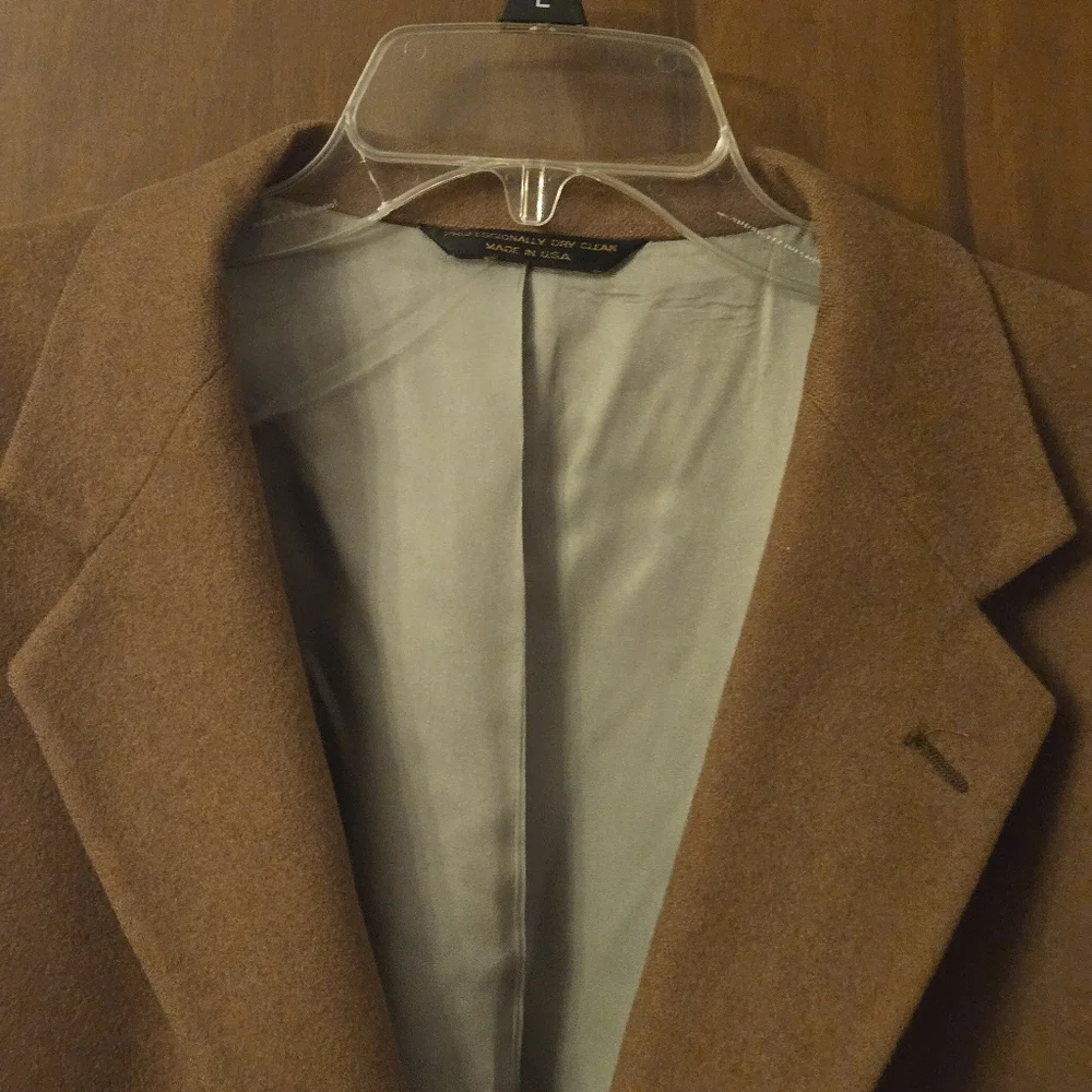 Vintage Mens 3 Button Blazer Jacket 46 Regular Brown 100% Camel Hair Retro‎ EUC